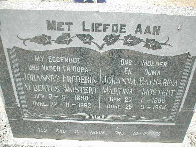 MOSTERT Johannes Frederik Albertus 1898-1962 &amp; Johanna Catharina Martina 1908-1964