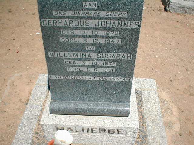 MALHERBE Gerhardus Johannes 1870-1947 &amp; Willemina Susarah 1879-1951