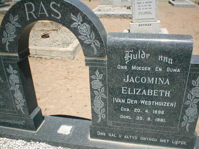RAS Jacomina Elizabeth nee VAN DER WESTHUIZEN 1896-1981