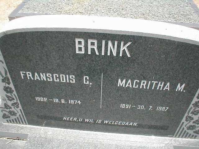 BRINK Franscois C. 1902-1974 &amp; Magritha M. 1891-1987