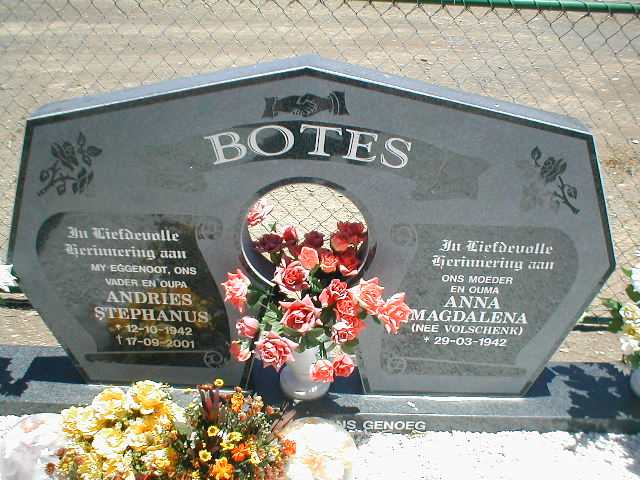 BOTES Andries Stephanus 1942-2001 &amp; Anna Magdalena VOLSCHENK 1942-