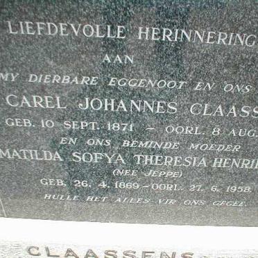CLAASSENS Carel Johannes 1871-1955 &amp; Matilda Sofya Theresia Henrietta JEPPE 1869-1958