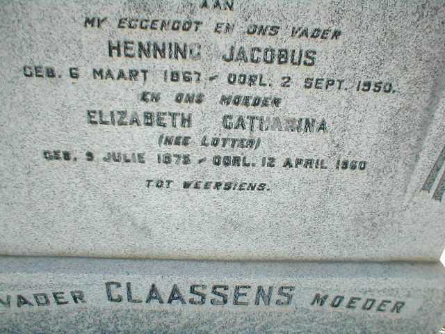 CLAASSENS Henning Jacobus 1867-1950 &amp; Elizabeth Catharina LOTTER 1875-1960
