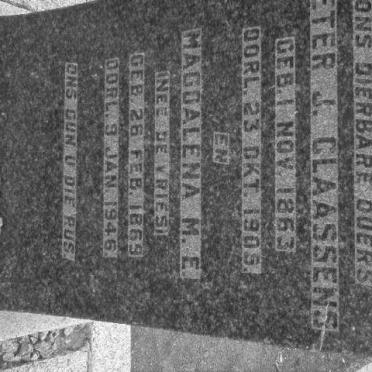 CLAASSENS Peter J. 1863-1905 &amp; Magdalena M.E. DE VRIES 1869-1946