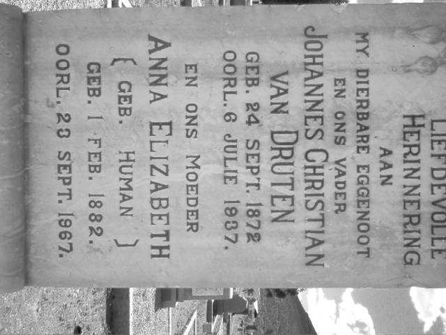 DRUTEN Johannes Christian, van 1872-1937 &amp; Anna Elizabeth HUMAN 1882-1967