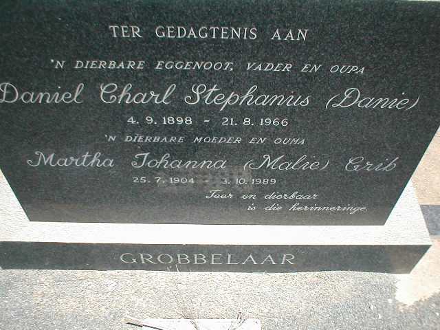 GROBBELAAR Daniel Charl Stephanus 1898-1966 &amp; Martha Johanna GRIB 1904-1989