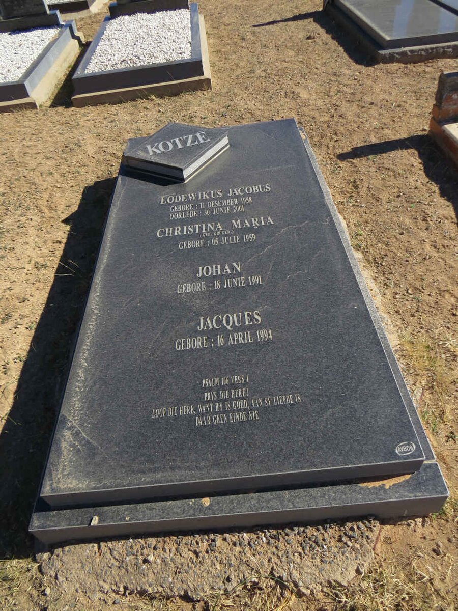 KOTZE Lodewikus Jacobus 1958-2001 &amp; Christina Maria KRUGER 1959-