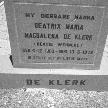 KLERK Beatrix Maria Magdalena, de nee WEHNCKE 1903-1978