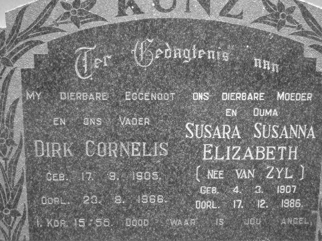 KUNZ Dirk Cornelis 1905-1966 &amp; Susara Susanna Elizabeth VAN ZYL 1907-1986