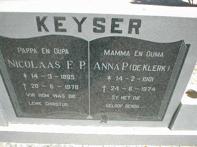 KEYSER Nicolaas F.P. 1895-1978 &amp; Anna P. DE KLERK 1901-1974