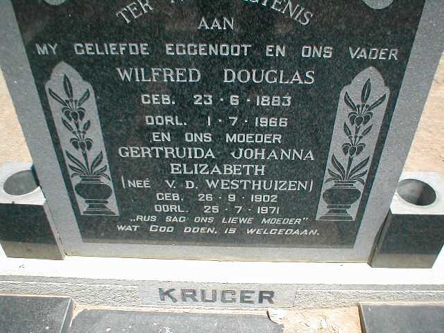 KRUGER Wilfred Douglas 1883-1966 &amp; Gertruida Johanna Elizabeth V.D. WESTHUIZEN 1902-1971