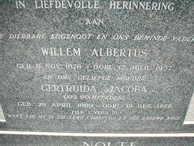 NOLTE Willem Albertus 1878-1957 &amp; Getruida Jacoba VAN HEERDEN  1880-1958