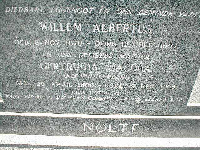 NOLTE Willem Albertus 1878-1957 &amp; Getruida Jacoba VAN HEERDEN 1880-1958