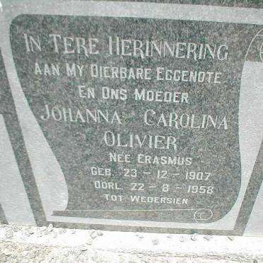 OLIVIER Johanna Carolina nee ERASMUS 1907-1958