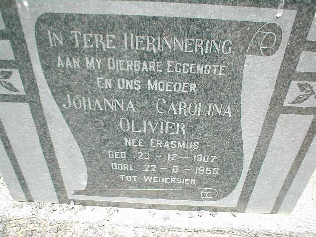OLIVIER Johanna Carolina nee ERASMUS 1907-1958