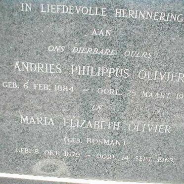OLIVIER Andries Philippus 1884-1941 &amp; Maria Elizabeth BOSMAN 1879-1962
