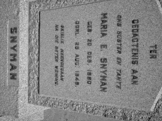 SNYMAN Maria E. 1880-1945