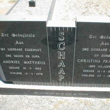 SCHAAP Andries Mattheus 1902-1975 &amp; Christina Francina VILJOEN 1904-1985