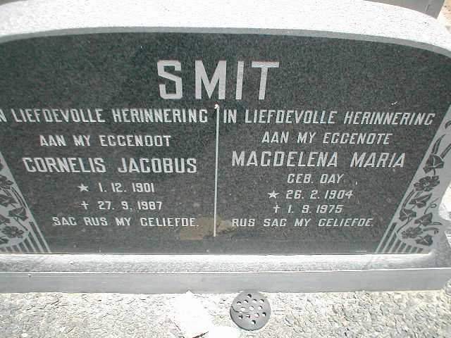 SMIT Cornelis Jacobus 1901-1987 &amp; Magdalena Maria DAY 1904-1975