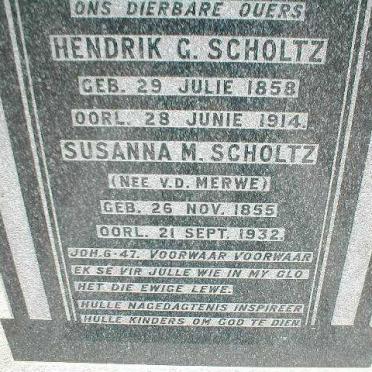 SCHOLTZ Hendrik G. 1858-1914 &amp; Susanna M. V.D. MERWE 1855-1932