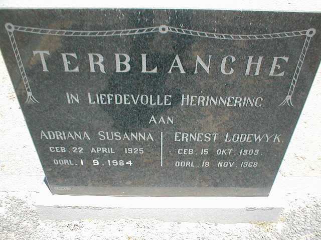 TERBLANCHE Ernest Lodewyk 1909-1968 &amp;  Adriana Susanna 1925-1984