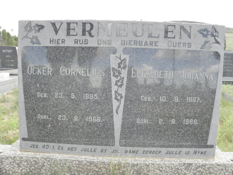VERMEULEN Ocker Cornelius 1885-1966 &amp; Elizabeth Johanna 1887-1966
