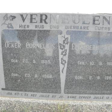 VERMEULEN Ocker Cornelius 1885-1966 &amp; Elizabeth Johanna 1887-1966