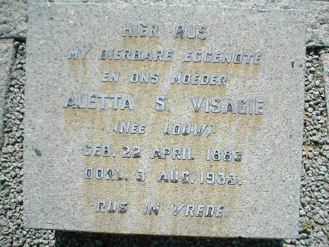VISAGIE Aletta S. nee LOUW 1883-1933