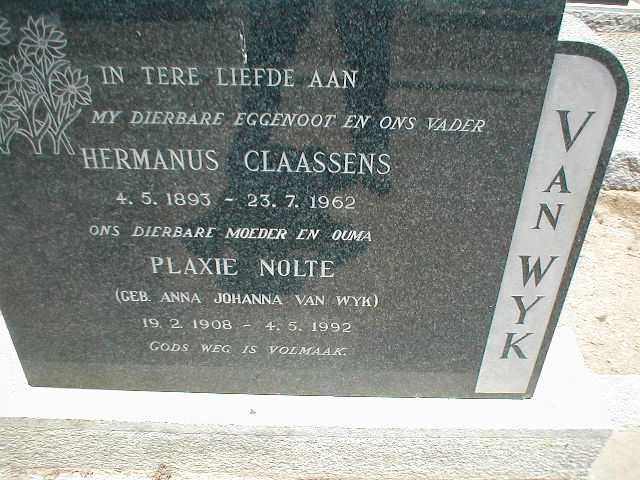 WYK Hermanus Claassens, van 1893-1962 &amp; Anna Johanna VAN WYK 1908-1992