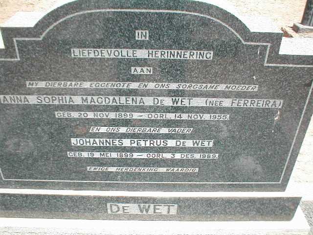 WET Johannes Petrus, de 1899-1989 &amp; Anna Sophia Magdalena FERREIRA 1899-1955