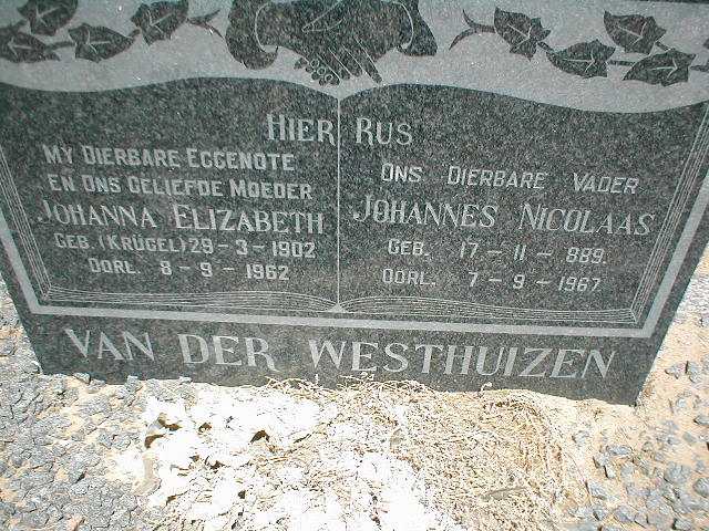 WESTHUIZEN Johannes Nicolaas, van der 1889-1967 &amp; Johanna Elizabeth KRÜGEL 1902-1962