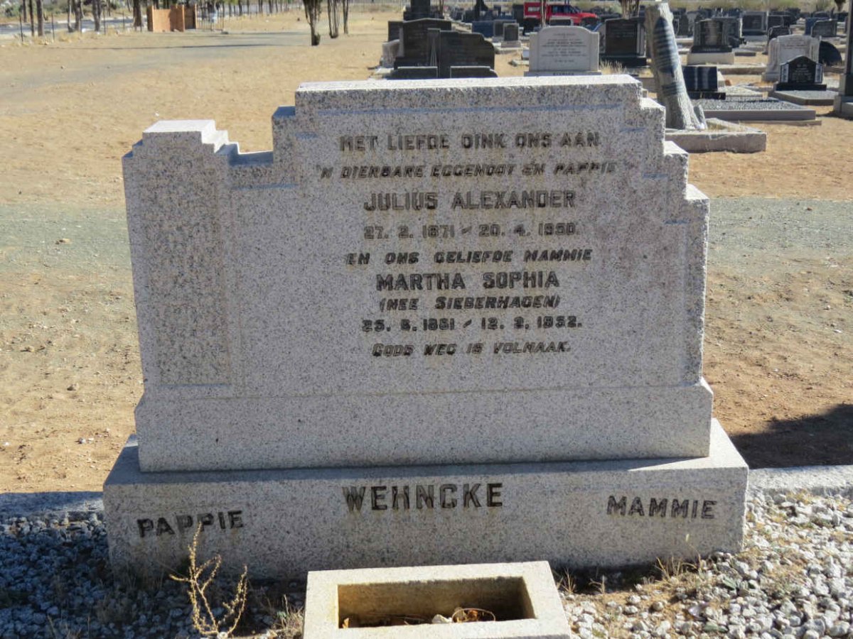 WEHNCKE Julius Alexander 1871-1950 &amp; Martha Sophia SIEBERHAGEN 1881-1952
