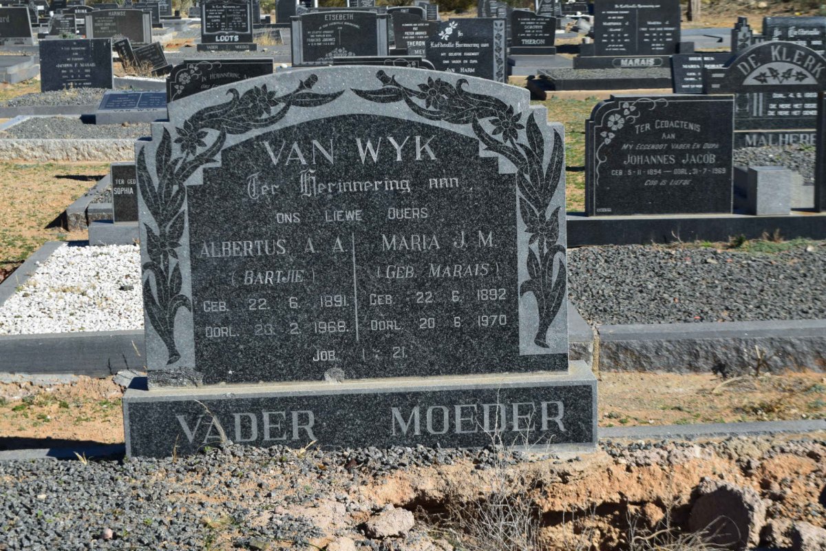 WYK Albertus A.A., van 1891-1968 &amp; Maria J.M. MARAIS 1892-1970