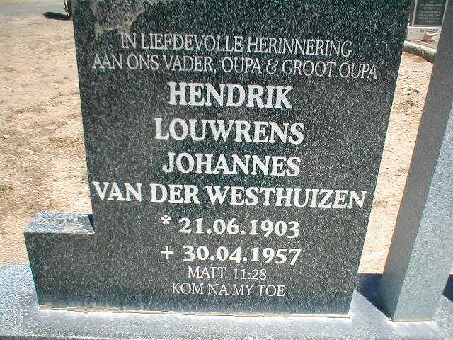 WESTHUIZEN Hendrik Louwrens Johannes, van der 1903-1957