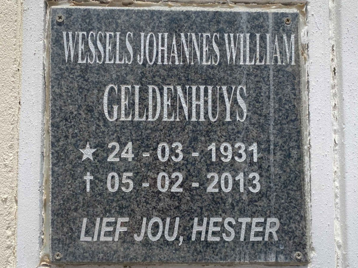 GELDENHUYS Wessels Johannes William 1931-2013