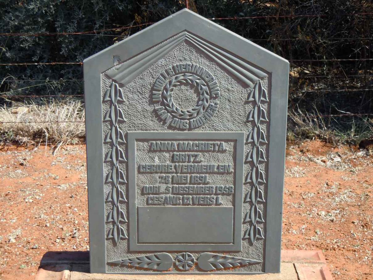 BRITZ Anna Magrieta nee VERMEULEN 1891-1958