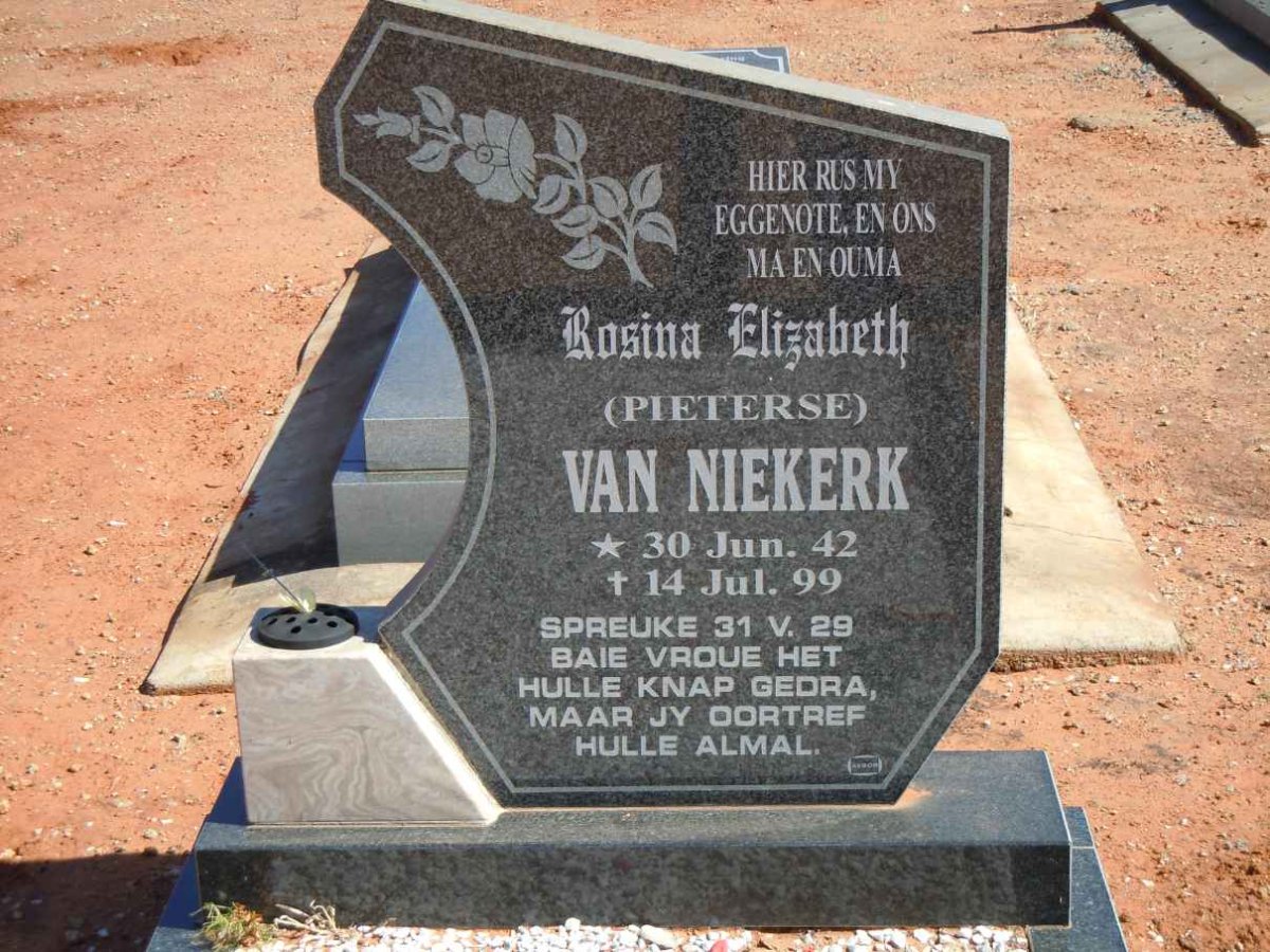 NIEKERK Rosina Elizabeth, van nee PIETERSE 1942-1999