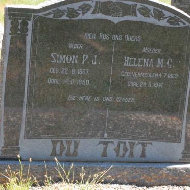 TOIT Simon P.J., du 1867-1950 &amp; Helena M.C. VERMEULEN 1869-1941