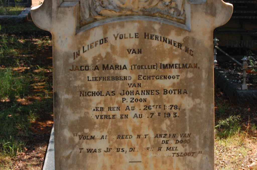 BOTHA Jacoba Maria nee IMMELMAN 1878-1913