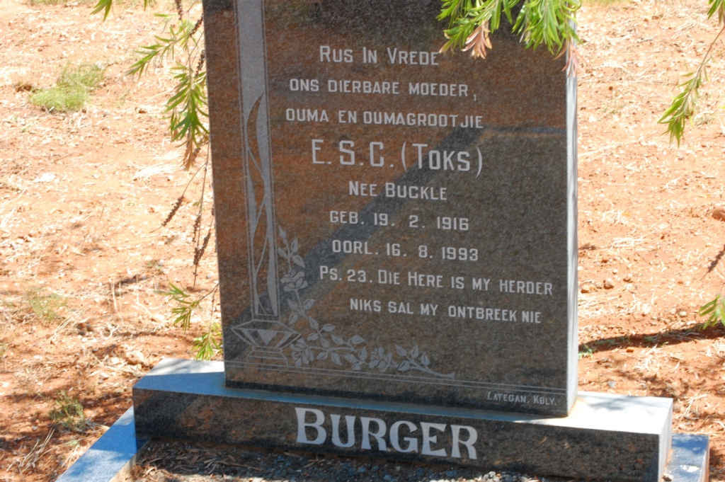 BURGER E.S.C. nee BUCKLE 1916-1993