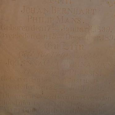 MANS Johan Bernhart Philip 1839-1895 &amp; Johanna Catharina DU PLESSIS 1841-1879 