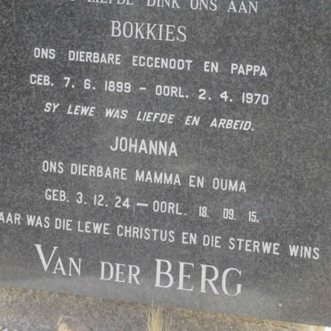 BERG Bokkies, van der 1899-1970 &amp; Johanna 1924-2015