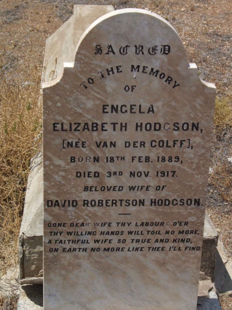 HODGSON Engela Elizabeth nee VAN DER COLFF 1889-1917