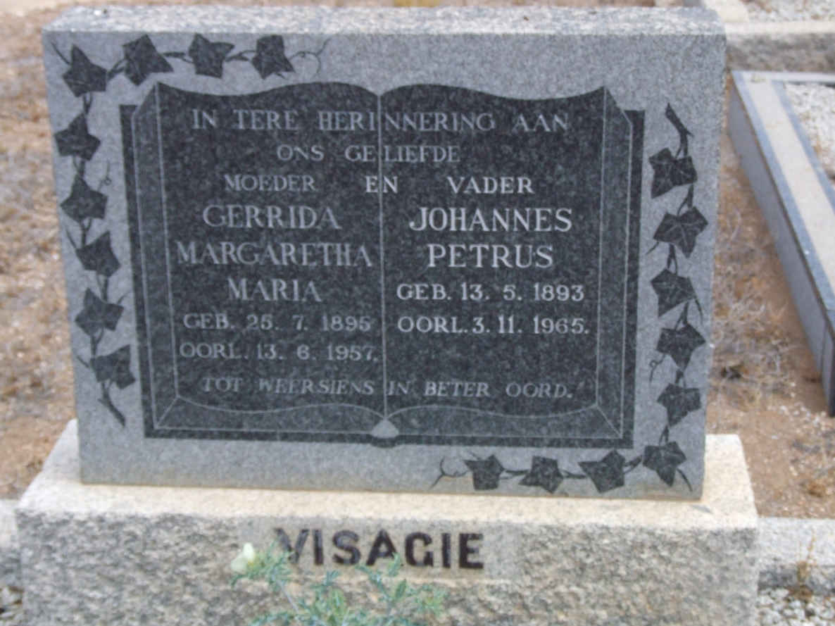 VISAGIE Johannes Petrus 1893-1965 &amp; Gerrida Margaretha Maria 1895-1957