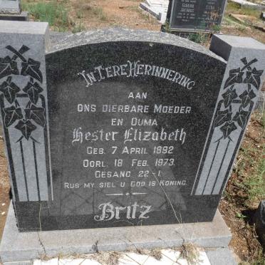 BRITZ Hester Elizabeth 1892-1973