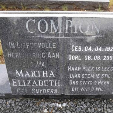 COMPION Martha Elizabeth nee SNYDERS 1929-2005