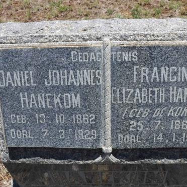 HANEKOM Daniel Johannes 1862-1929 &amp; Francina Elizabeth DE KOKER 1867-1948