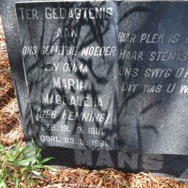 MANS Maria Magdalena nee HENNING 1881-1961