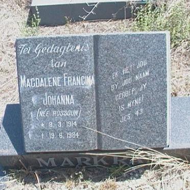 MARKRAM Magdalene Francina Johanna nee ROSSOUW 1914-1984