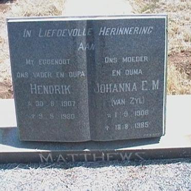 MATTHEWS Hendrik 1907-1980 &amp; Johanna E. M. VAN ZYL 190?-1985